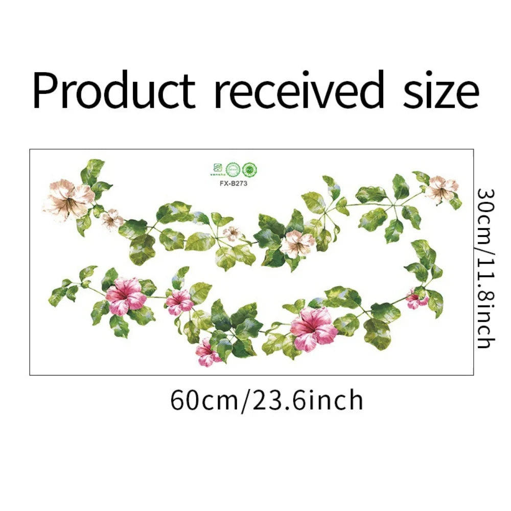Additional view of Green Leaf Pink Flower Vine Wall Decal | Home Decor by HomeDecorDecals.