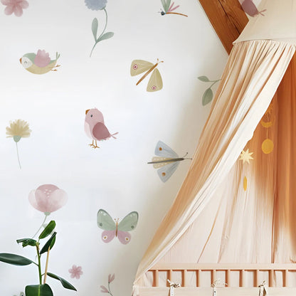 Boho Pink Butterfly Birds Wall Stickers Decoration for Kids Room Living Room Interior House Decor Vinyl Wall Decals Art Mural-HomeDecorDecals_com