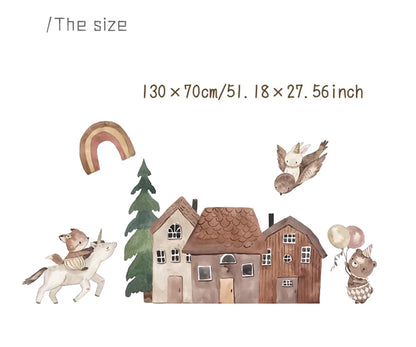 Small Town Wall Decals Animals Vinyl Nordic Style Wall Stickers Peel and Stick for Nursery Bedroom Kid Room Home Art Decor-HomeDecorDecals_com