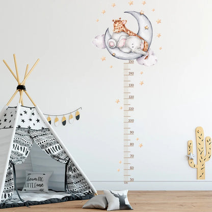 Sleeping Elephant Giraffe Moon Height Measure Wall Stickers Growth Chart Ruller Wall Decals for Kids Room DIY Children Gift-HomeDecorDecals_com