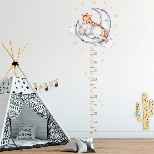 Sleeping Elephant Giraffe Moon Height Measure Wall Stickers Growth Chart Ruller Wall Decals for Kids Room DIY Children Gift-HomeDecorDecals_com