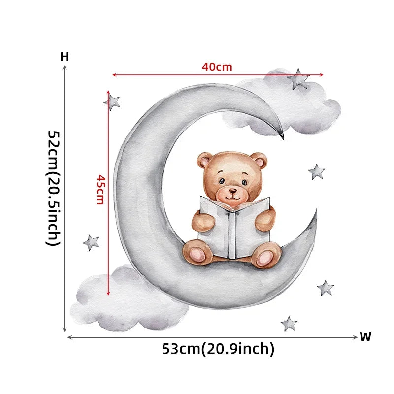 Cartoon Grey Baby Elephant Moon Gold Stars Wall Stickers for Kids Room Decor Nurserry Wall Decals Girl Boy Room Decorative-HomeDecorDecals_com