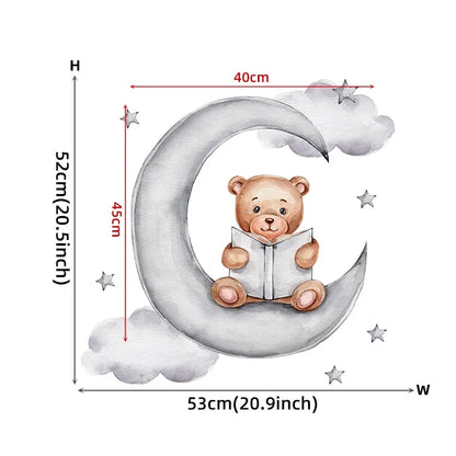 Cartoon Grey Baby Elephant Moon Gold Stars Wall Stickers for Kids Room Decor Nurserry Wall Decals Girl Boy Room Decorative-HomeDecorDecals_com
