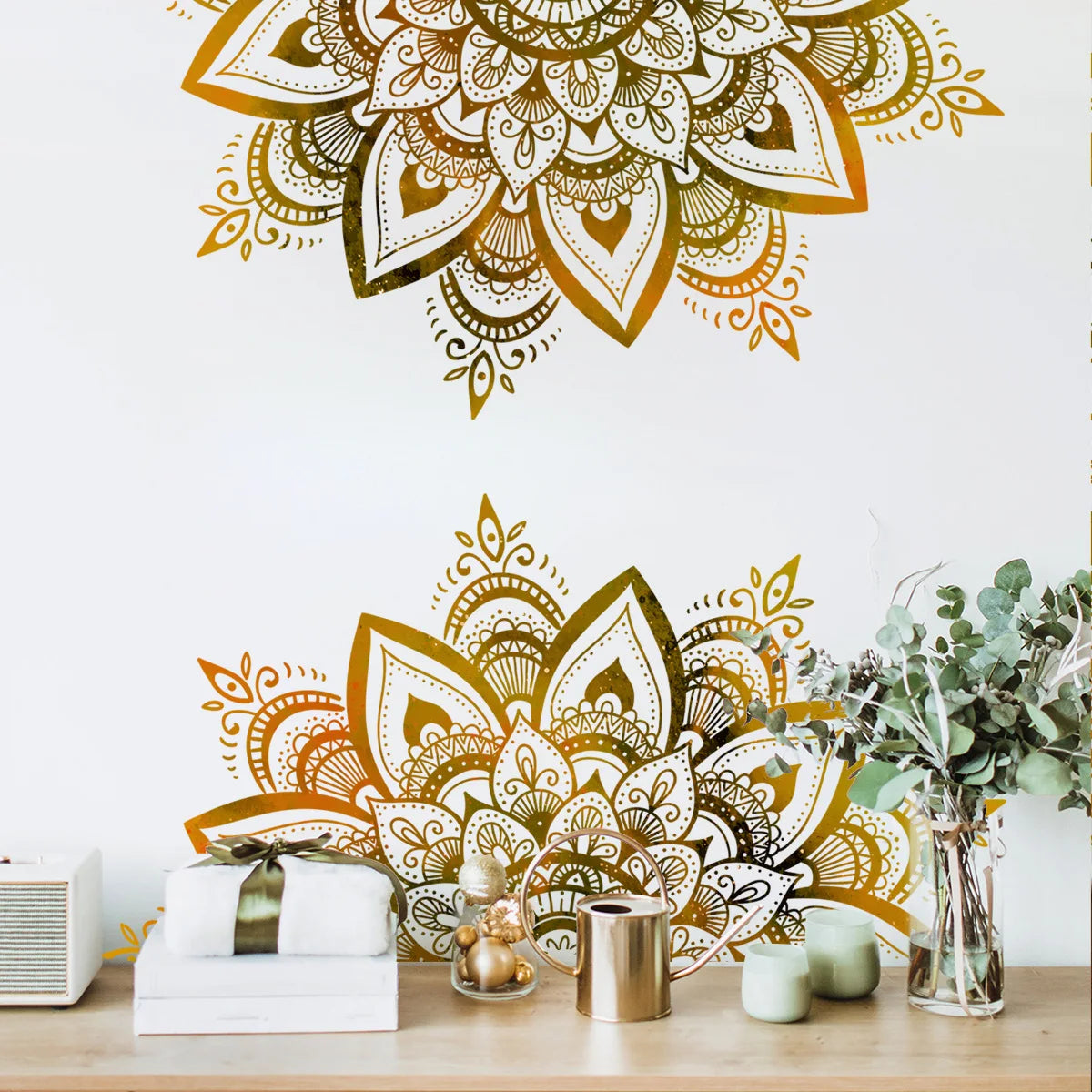 Alternative angle of Mandala Lotus Flower Mural Wall Decal | Home Decor by HomeDecorDecals.