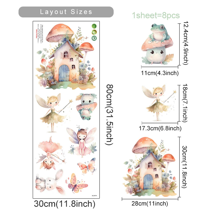 Cartoon Cute Fairy Mushroom House Plant Wall Sticker Flower Elves Wall Decals for Kids Room Baby Girl Nursery Room Bedroom Decor-HomeDecorDecals_com
