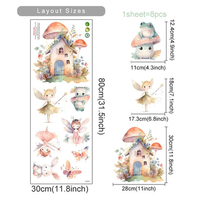 Cartoon Cute Fairy Mushroom House Plant Wall Sticker Flower Elves Wall Decals for Kids Room Baby Girl Nursery Room Bedroom Decor-HomeDecorDecals_com