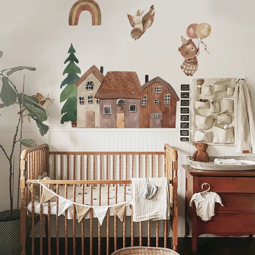 Small Town Wall Decals Animals Vinyl Nordic Style Wall Stickers Peel and Stick for Nursery Bedroom Kid Room Home Art Decor-HomeDecorDecals_com