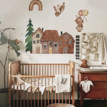 Small Town Wall Decals Animals Vinyl Nordic Style Wall Stickers Peel and Stick for Nursery Bedroom Kid Room Home Art Decor-HomeDecorDecals_com