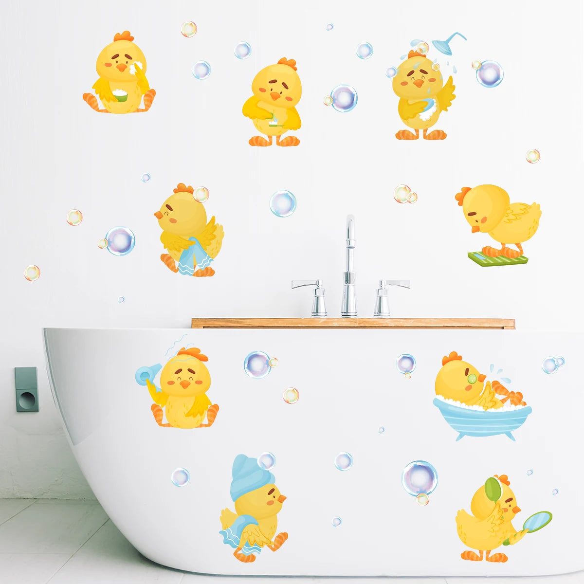 3pcs Set Cartoon Cute Duck Bath Bubble Pattern Wall Stickers for Bathroom Kids Room Decor Living Home Decoration Wall Decals-HomeDecorDecals_com
