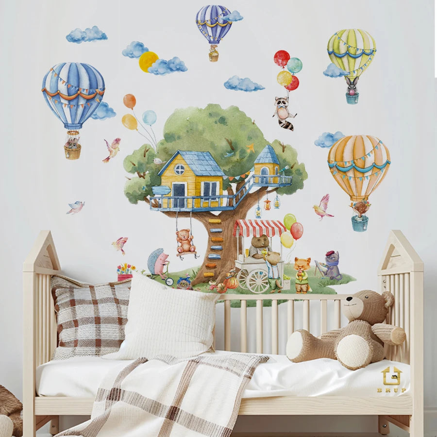 Cartoon Tree And Balloon Animals Wall Sticker-HomeDecorDecals_com