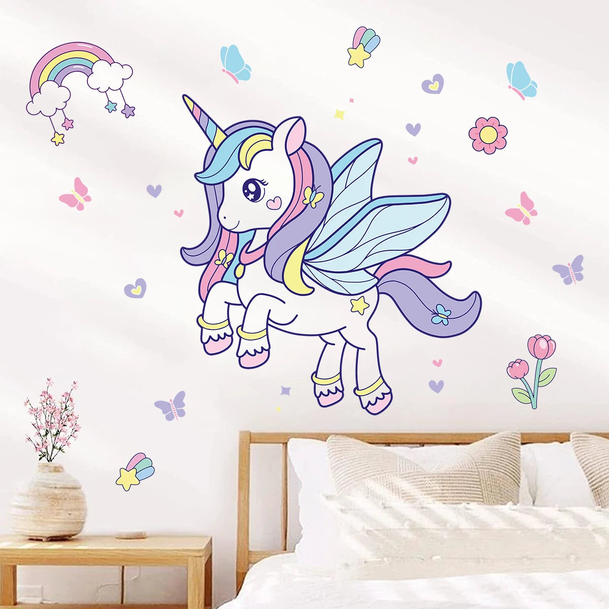 1Pc Rainbow Cartoon Cute Unicorn Wall Decals for Kids Room Decoration Girls Bedroom Wall Decals Home Decor Nurery Accessories-HomeDecorDecals_com