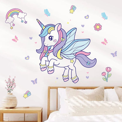 1Pc Rainbow Cartoon Cute Unicorn Wall Decals for Kids Room Decoration Girls Bedroom Wall Decals Home Decor Nurery Accessories-HomeDecorDecals_com