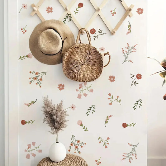Boho Style Flowers Leaves Watercolor Wall Sticker Nursery Vinyl Wall Art Decals for Living Room Bedroom Kids Room Home Decor-HomeDecorDecals_com