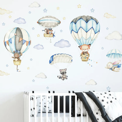 Watercolor Animals BalloonWall Stickers for Children's Room Blue Color for Kids Room Baby Nursery Room Wall Decals Boy Room-HomeDecorDecals_com