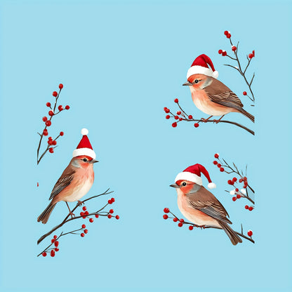 1PC Three Birds in Santa Hats Window Stickers Christmas Theme Red Berry Branches Decorative Wall Stickers for Glass and Window-HomeDecorDecals_com