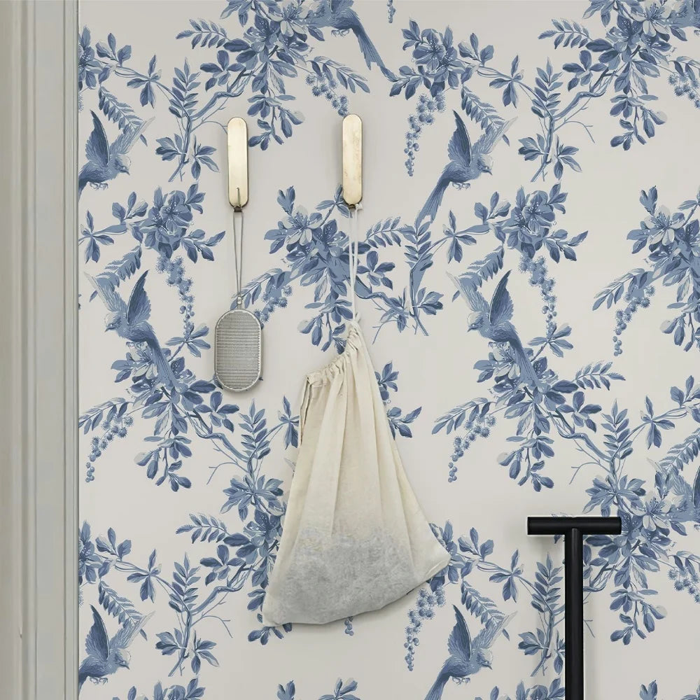 Blue Bird Floral Wall Decal | Home Decor removable peel and stick wall decal by HomeDecorDecals.