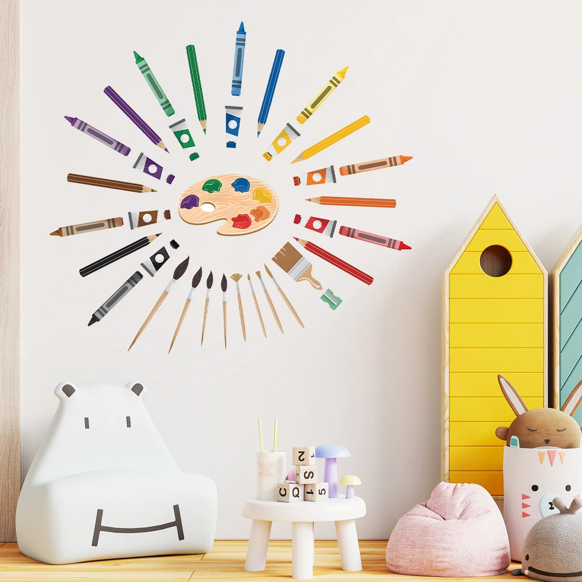 1pcs Cartoon Drawing Board Brush Pattern Self Adhesive Wall Stickers for Kids Room Nursery Decoration PVC Wall Decals Home Decor-HomeDecorDecals_com
