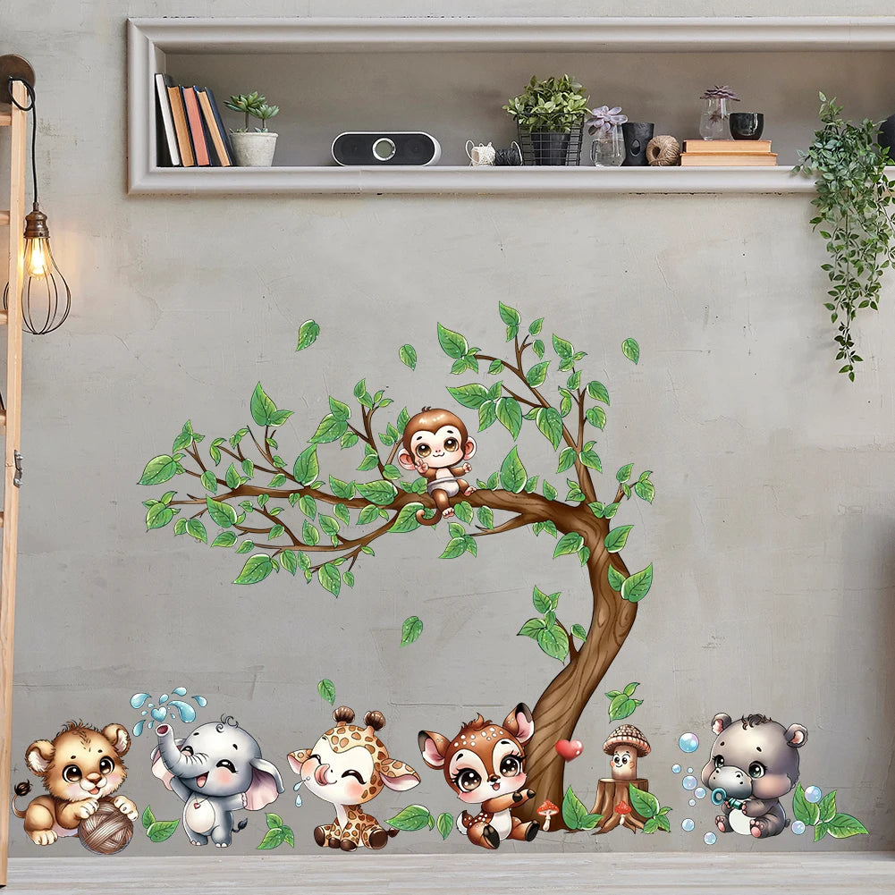 Animals Playing by the Tree Wall Stickers for Kids-HomeDecorDecals_com