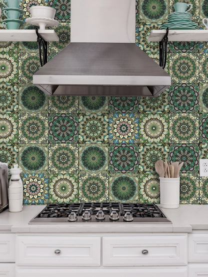 Close-up view of Green Mandala Kitchen Wall Decal | Home Decor by HomeDecorDecals.