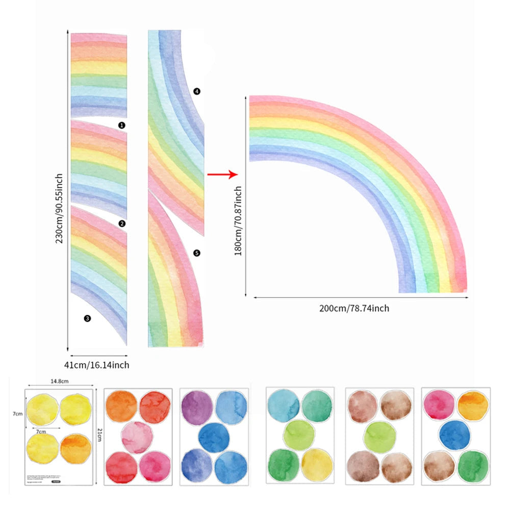 Large Watercolor Rainbow Wall Stickers For Kids Rooms Giant Child Wall Rainbow Stickers Pastel Boho Rainbow Wall Sticker-HomeDecorDecals_com
