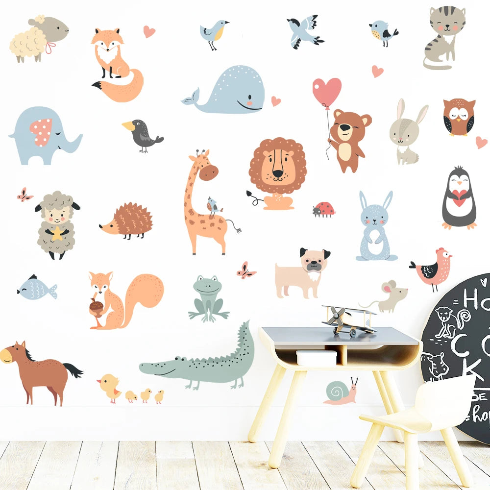 Cartoon Animals Wall Stickers for Nursery Kids Room Decor Removable PVC Wall Decals Home Decoraiton Art Murals Eco-friendly DIY-HomeDecorDecals_com