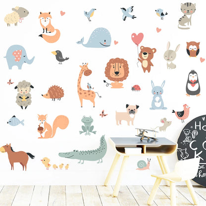 Cartoon Animals Wall Stickers for Nursery Kids Room Decor Removable PVC Wall Decals Home Decoraiton Art Murals Eco-friendly DIY-HomeDecorDecals_com