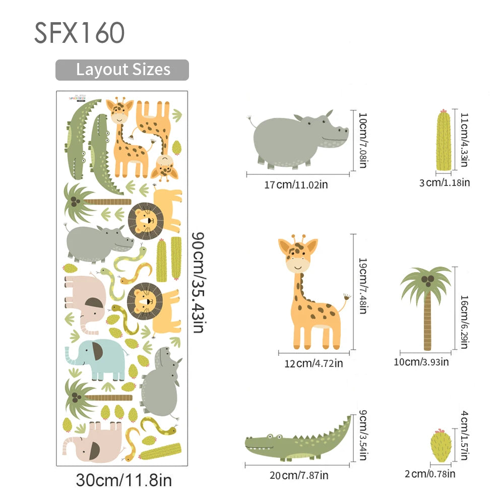 Detailed look at Cartoon Safari Animals Wall Decal | Room Decor by HomeDecorDecals.