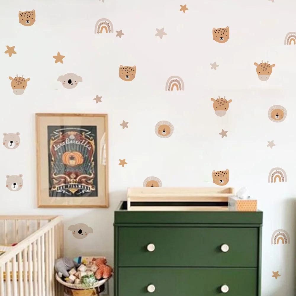 Cartoon Rainbow Bear Animals and Star Wall Decal | Home Decor removable peel and stick wall decal by HomeDecorDecals.
