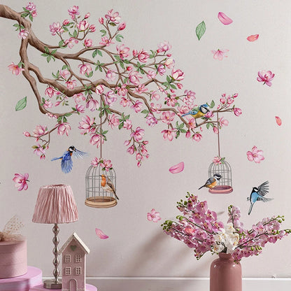 Pink Peach Blossom Bird Wall Sticker PVC Self-Adhesive Floral Wall Decal-HomeDecorDecals_com