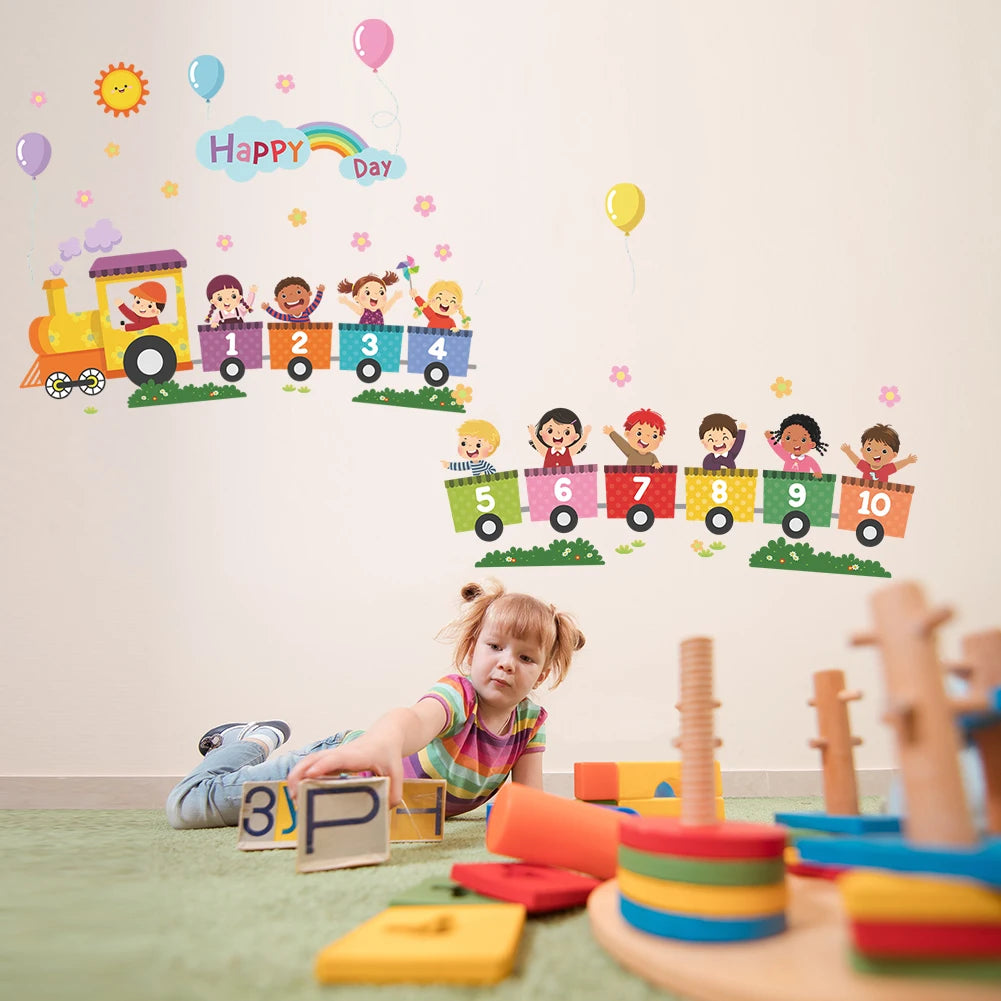 Digital Animal Train Wall Stickers Detachable Children's Tenant Hall Nursery Background Decoration Wall Stickers-HomeDecorDecals_com