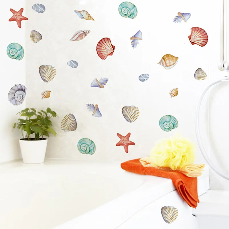 1X Beautiful Shell DIY Wall Stickers for Bathroom Decor Kids Removable Decals PVC Showcase Window Glass Tile Door Posters Mural-HomeDecorDecals_com