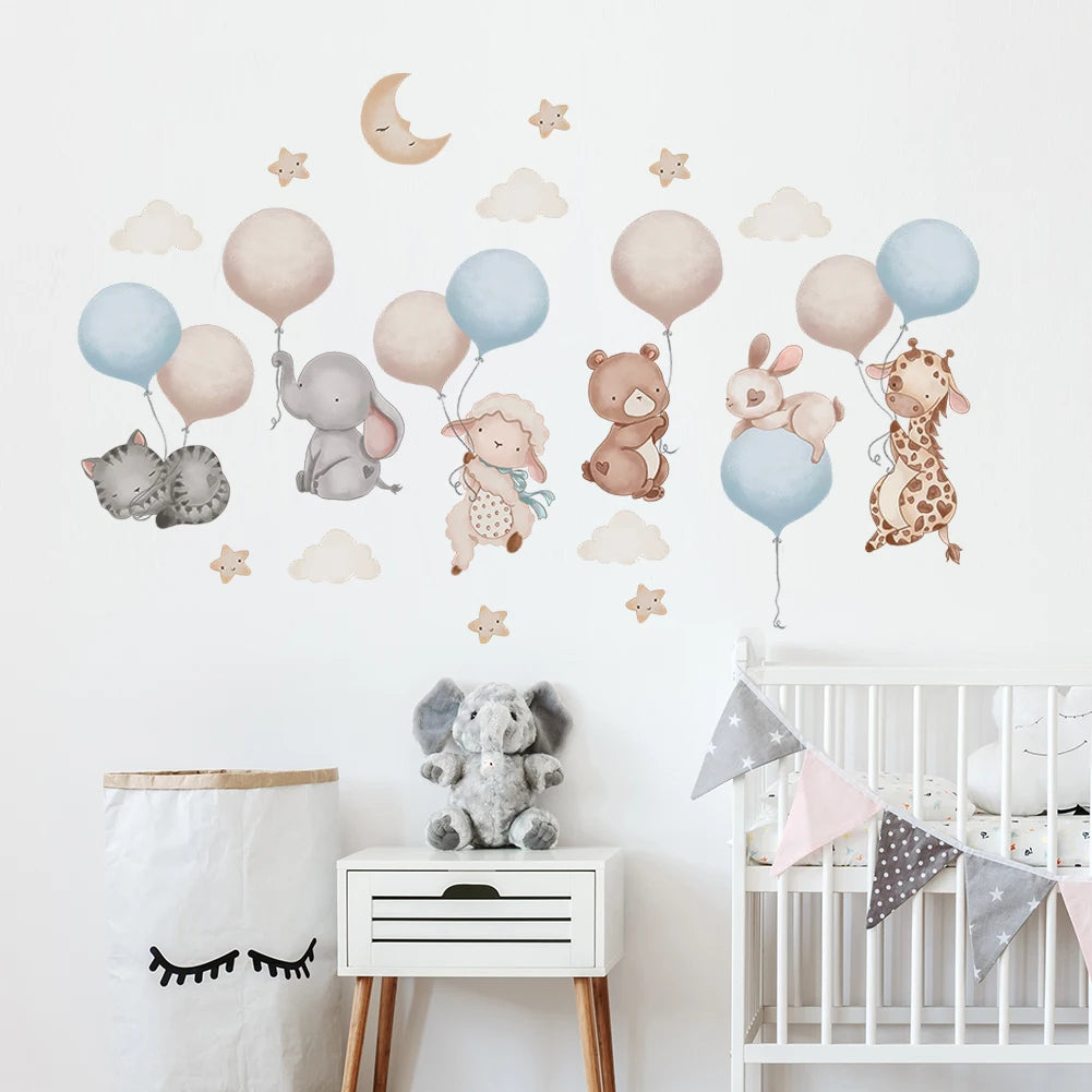 Cartoon Animal Balloon Wall Stickers With Movable Stickers For Decorating Posters And Murals In Children's Rooms-HomeDecorDecals_com