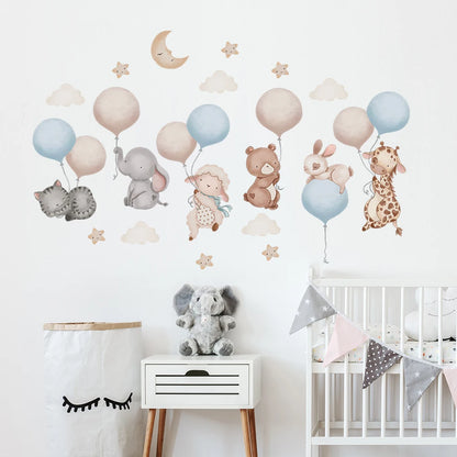 Cartoon Animal Balloon Wall Stickers With Movable Stickers For Decorating Posters And Murals In Children's Rooms-HomeDecorDecals_com