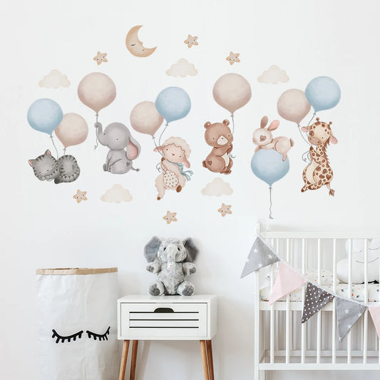Cartoon Animal Balloon Wall Decal | Kids Room Decor removable peel and stick wall decal by HomeDecorDecals.