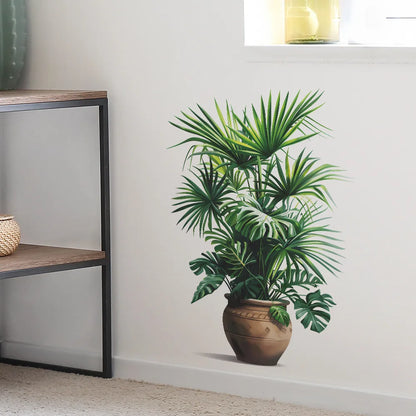 Green Plant Potted Plant Simulation Flower Pot Wall Sticker Bedroom Living Room Foyer Home Wall Decoration Sticker Self Adhesive-HomeDecorDecals_com