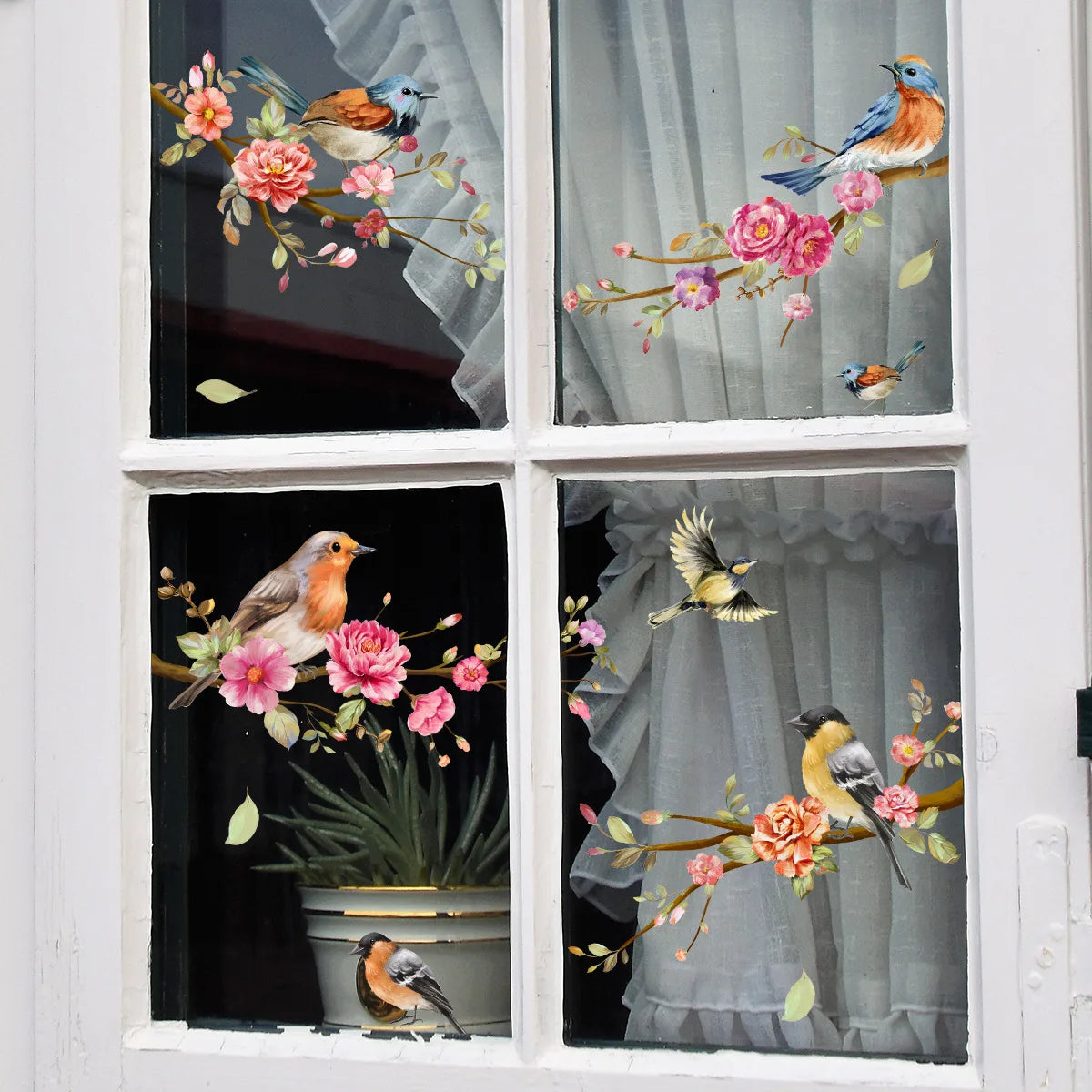 Spring Summer Flowers Birds Series Window Decoration Stickers Pvc Room Decoration Electrostatic Glass Shading Stickers-HomeDecorDecals_com