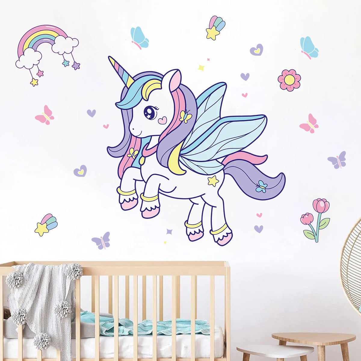 1Pc Rainbow Cartoon Cute Unicorn Wall Decals for Kids Room Decoration Girls Bedroom Wall Decals Home Decor Nurery Accessories-HomeDecorDecals_com
