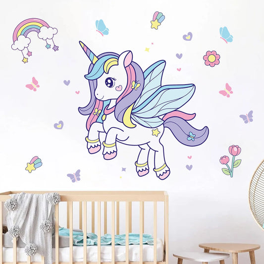 1Pc Rainbow Cartoon Cute Unicorn Wall Decals for Kids Room Decoration Girls Bedroom Wall Decals Home Decor Nurery Accessories-HomeDecorDecals_com