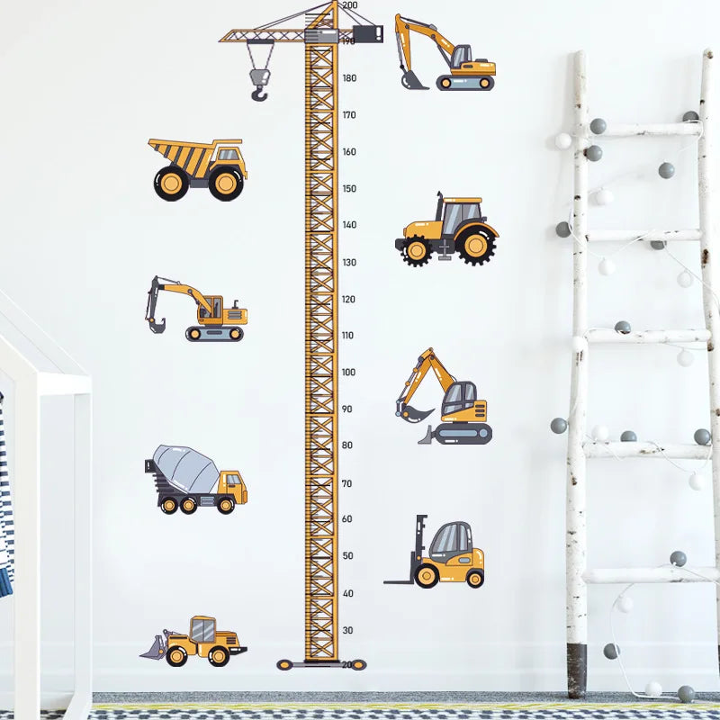 Height Stickers Construction Vehicle Tower Crane for Kids Room Kindergarten Baby Measuring Height Ruler Wall Stickers Boys Gift-HomeDecorDecals_com