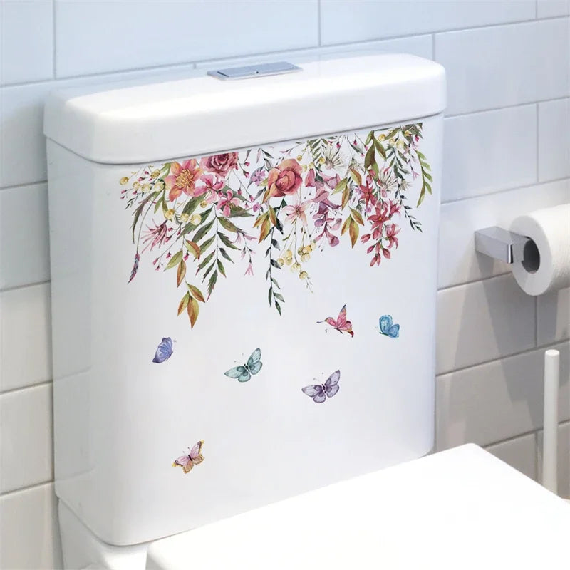 Plant Leaves Wall Sticker Toilet Sticker WC Self Adhesive Mural Beautify Flower Home Decoration Decals Refrigerator sticker-HomeDecorDecals_com