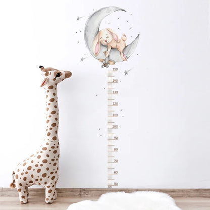 Large Sleeping Elephant Bear Moon Height Measure Wall Stickers for Kids Room Growth Chart Animals Ruller Wall Decals Home Decor-HomeDecorDecals_com