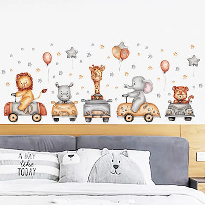 Children's Room Wall Stickers Cartoon Animals on Train Airplane Hot Air Balloon Wall Decals Baby Nursary Kindergarten Decoration-HomeDecorDecals_com