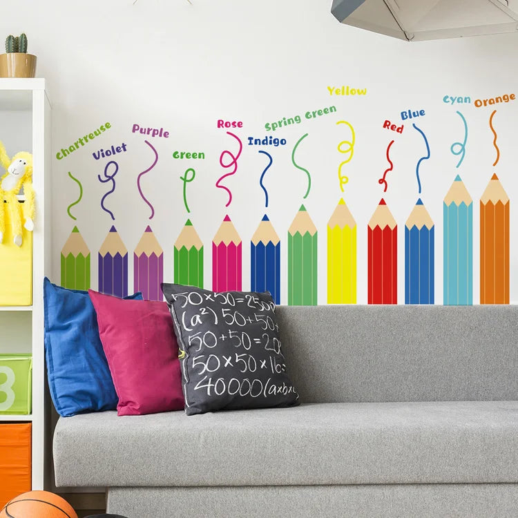 Cartoon Rainbow Crayon Wall Stickers Kids Room Bedroom Background Decoration Wallpaper Home Decor Self Adhesive Nursery Decals-HomeDecorDecals_com