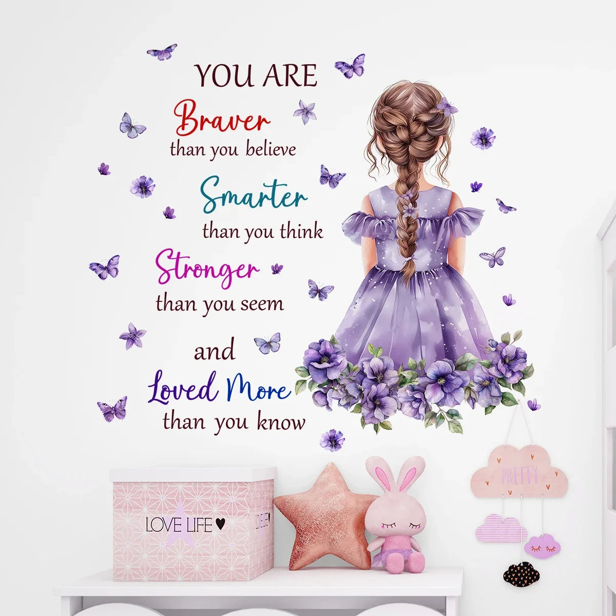 Cartoon Purple Flower Girls Wall Decal-HomeDecorDecals_com