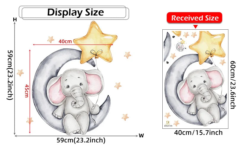 Cartoon Grey Baby Elephant Moon Gold Stars Wall Stickers for Kids Room Decor Nurserry Wall Decals Girl Boy Room Decorative-HomeDecorDecals_com