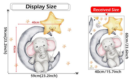 Cartoon Grey Baby Elephant Moon Gold Stars Wall Stickers for Kids Room Decor Nurserry Wall Decals Girl Boy Room Decorative-HomeDecorDecals_com