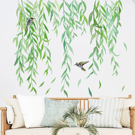 Hand-Painted Willow Branch Leaves and Birds Wall Decal | Home Decor by HomeDecorDecals.