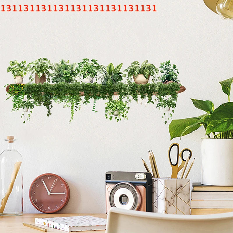 Green Plant Hanging Basket Wall Decal Décor-HomeDecorDecals_com
