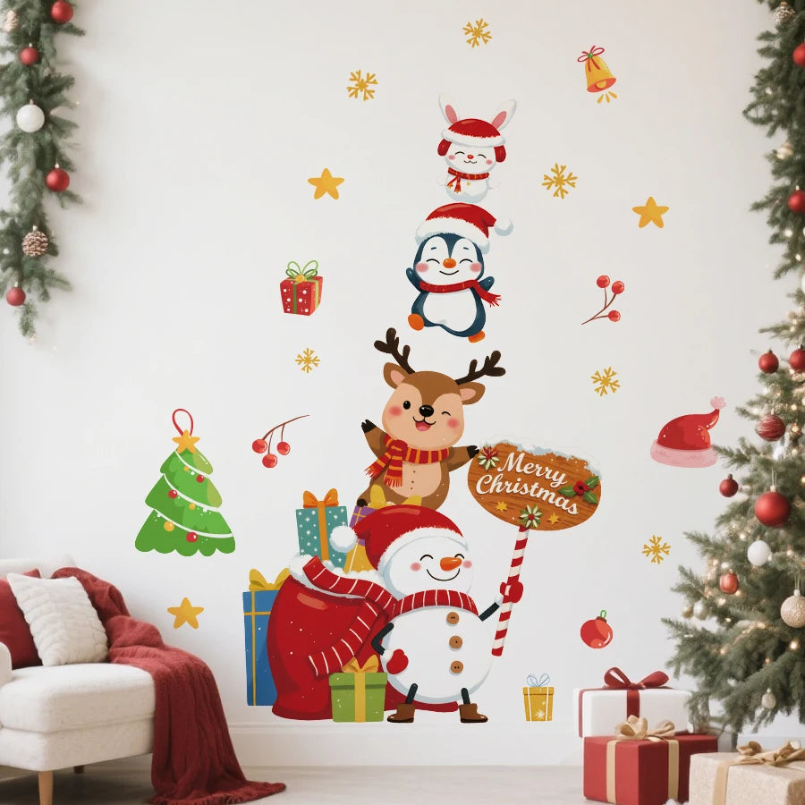 Close-up view of Cartoon Animal Christmas Wall Decal | Home Decor by HomeDecorDecals.