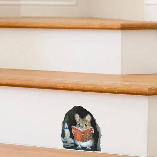 3pcs Realistic Mouse Hole Wall Stickers for Corner Stairs Funny Home Decor Pvc Vinyl Opaque Wallpaper for Living Room Decoration-HomeDecorDecals_com